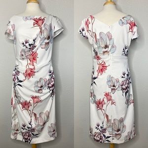 WHITE HOUSE BLACK MARKET Cap-Sleeve Lily-Print Sheath Dress Size 12 570227890